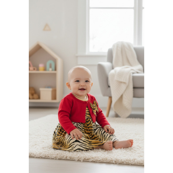 New Without Tags Mon Caramel Baby Girl Dress Set with Cardigan Size 3 Months - Picture 2 of 3